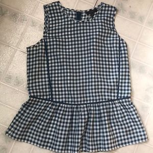 J crew Teal gingham Silk Peplum Tank